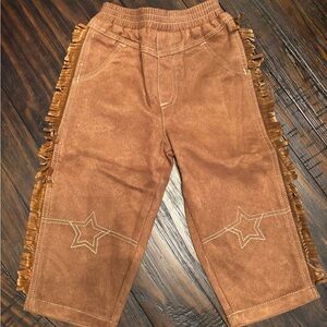 Le Top Tan Suede Kids Pants with Fringe and Star Detail